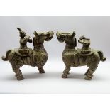 Pair modern Chinese carved hardstone figures of a horse and rider,