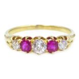 18ct gold (tested) five stone diamond and ruby ring Condition Report & Further Details