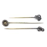 Two diamond stick pins initialled 'E' and 'P' and one other Condition Report & Further