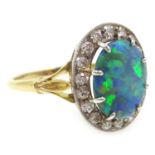Opal and diamond gold (tested 18ct) cluster ring Condition Report & Further Details