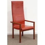 John Makepeace (British 1939-): High back chair, yew wood framed, upholstered in red leather,