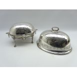 Victorian silver-plated oval entree dish, with engraved revolving dome top,