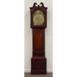 Late 18th century oak and mahogany longcase clock, canted corners with fluted quarter columns,
