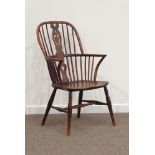 19th century yew and elm high back Windsor armchair, H shaped understretcher,