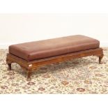 20th century walnut and beech rectangular footstool, 122cm x 52cm,