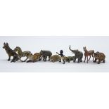 Nine Austrian cold painted bronze miniature animals including a German Shepherd, Zebra, Fox,