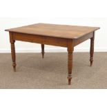 19th century farmhouse dining table, rectangular planked oak top with rounded corners,