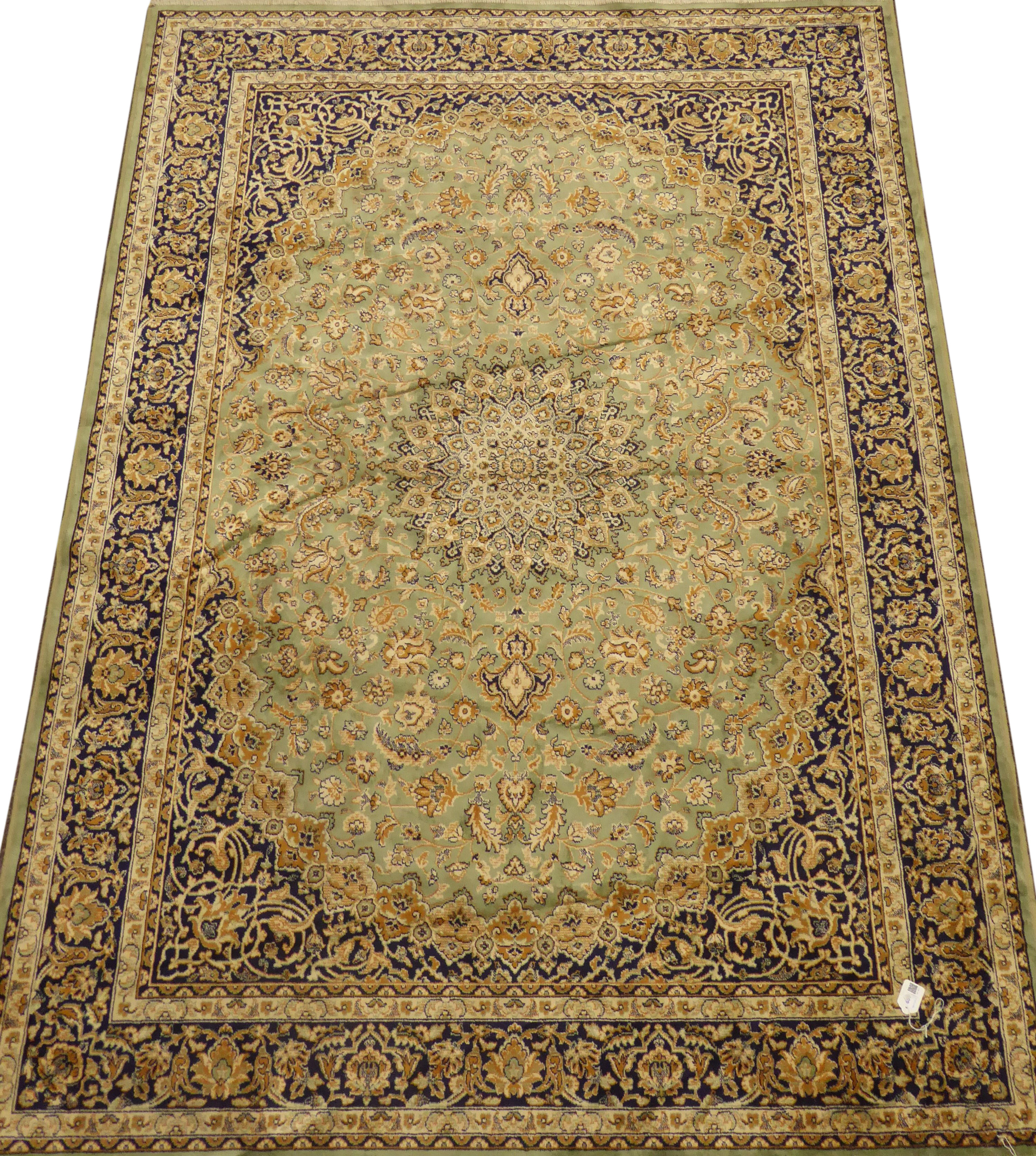 Persian Kashan pattern rug/wall hanging, medallion and floral design on a beige field and bordered, - Image 2 of 2