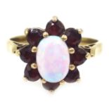 9ct gold opal and garnet cluster ring,