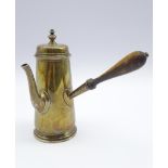 Edwardian silver side pouring hot milk jug with domed hinged cover and turned wood handle London