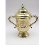 'Challenge Cup presented by Great Eastern Railway Co' - A 2 handled trophy with domed cover H 30cms