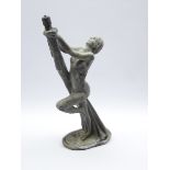 19th/ early 20th century cast lead fountain modelled as a nude woman on oval base,
