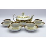 Early 19th century Chamberlains Worcester tea pot and four tea bowls and saucers, pattern no.