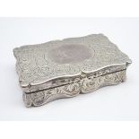 Victorian silver oblong snuff box with engraved decoration of interlocking foliage Birmingham 1859