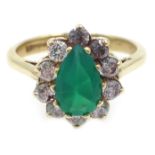 9ct gold green agate and cubic zirconia cluster ring,