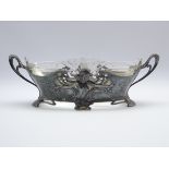 Art Nouveau WMF plated pewter two handled jardiniere, cast with two maidens no.
