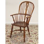 19th century and later elm and ash Windsor armchair, high stick and pierced splat back,