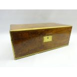 Victorian walnut brass bound writing slope with gilt black leather writing surface and two glass