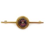 Victorian 15ct gold (tested) circular amethyst and seed pearl bar brooch Condition Report