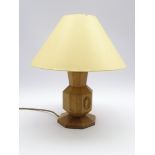 'Fishman' oak octagonal table lamp and shade, by Derek Slater of Crayke,