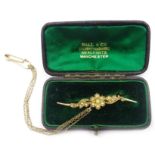 15ct gold (tested) seed pearl flower and leaf design brooch,