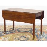 George III mahogany Pembroke table, rectangular reed moulded drop leaf top, drawer to each end,