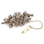 Gold and silver old cut diamond set flower brooch Condition Report & Further Details