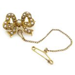 Edwardian seed pearl gold bow brooch,
