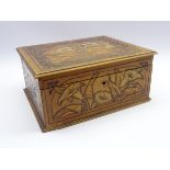 Vintage box with incised floral decoration containing various costume jewellery, trinket boxes,