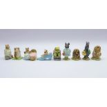 Nine Beswick Beatrix Potter figures; Hunca Munca, The Old Woman who live in a Shoe, Timmy Willie,