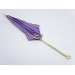 Child's purple silk parasol with ivory and bone handle L60cms Condition Report & Further
