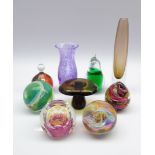 Collection of glass paperweights including Mdina, Uredale Glass, Caithness & Selkirk,