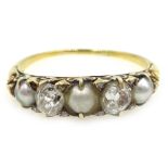 18ct gold (tested) five stone pearl and diamond ring Condition Report & Further Details