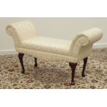 20th century window seat upholstered in cream Damask fabric, on cabriole supports, W135cm,