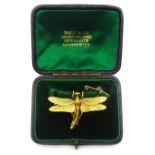 Early 20th century gold dragonfly brooch, stamped 15ct,