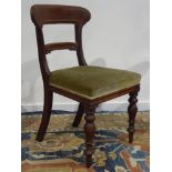 Set four Victorian mahogany dining chairs, overstuffed upholstered seats,