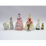 Three Royal Doulton figures; Sarah HN 3380, Diane HN 3604 & Bedtime,