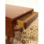 Victorian mahogany table, rectangular moulded drop leaf top with rounded corners, drawer to end,