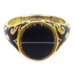 Victorian 18ct gold (tested) black onyx mourning signet ring,