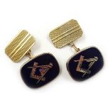 Pair of gold and enamel Masonic cufflinks, stamped 9ct, approx approx 9.