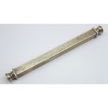 Edwardian silver square section 6'' ruler,
