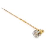 9ct rose gold (tested) single stone diamond stick pin, detachable screw mount, diamond approx 0.