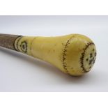 18th century Malacca walking cane with ivory pique work pommel,