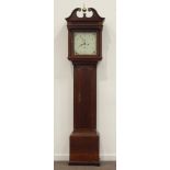 19th century oak longcase clock, swan neck pediment with brass finial,