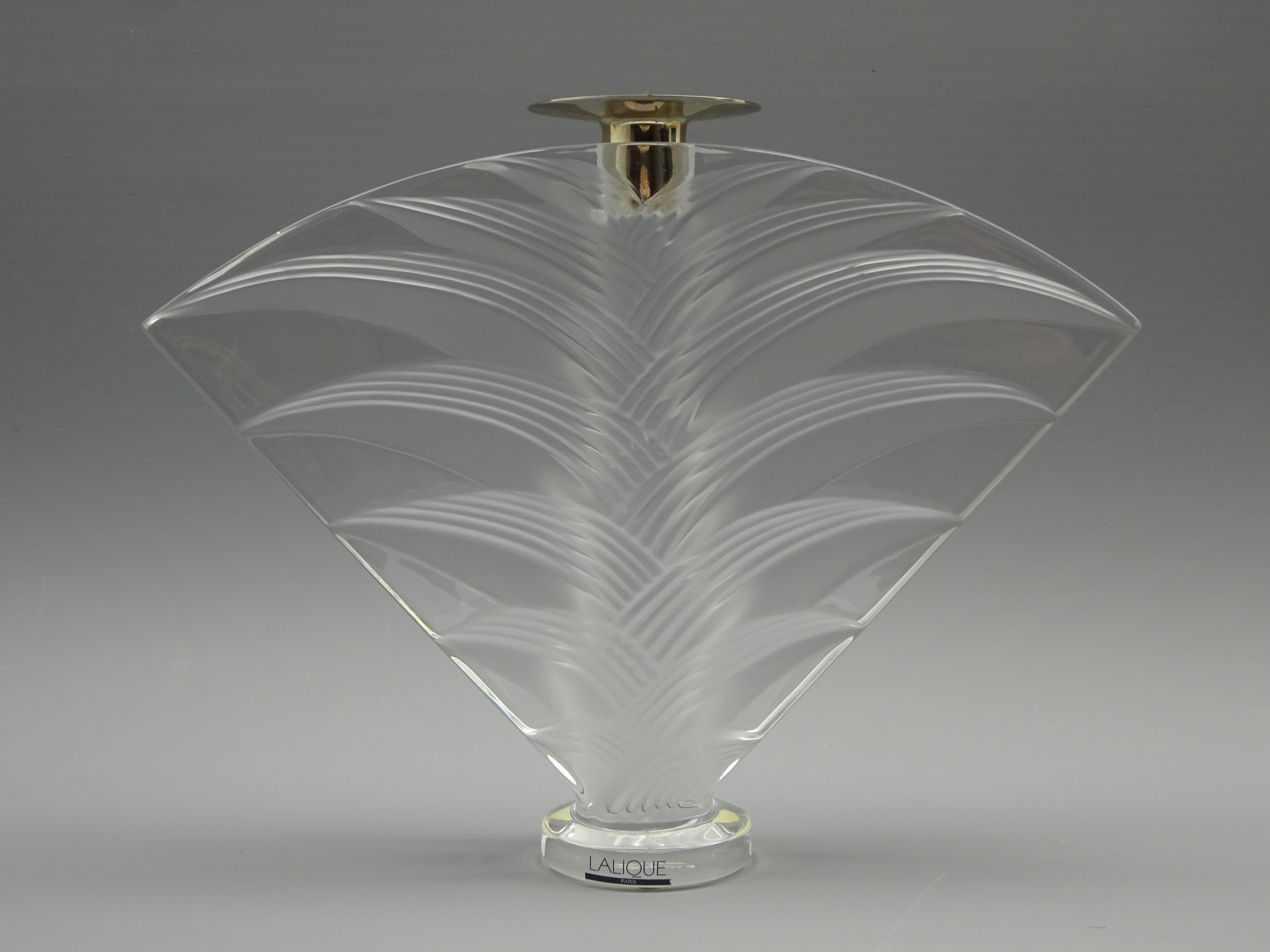 Lalique frosted glass candlestick in the 'Ravelana' design, signed and complete with label,