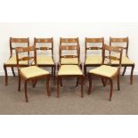 Set eight Regency style mahogany dining chairs, inlaid with brass,