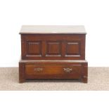 Small 19th century Welsh oak coffer bach chest, triple fielded panel frieze, removable top,