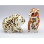 Two Royal Crown Derby paperweights 'Woodland Squirrel' and 'Russian Bear' both with gold stoppers