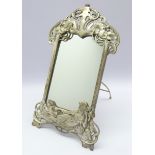 WMF style silvered cast metal easel mirror the frame decorated with openwork foliage and a