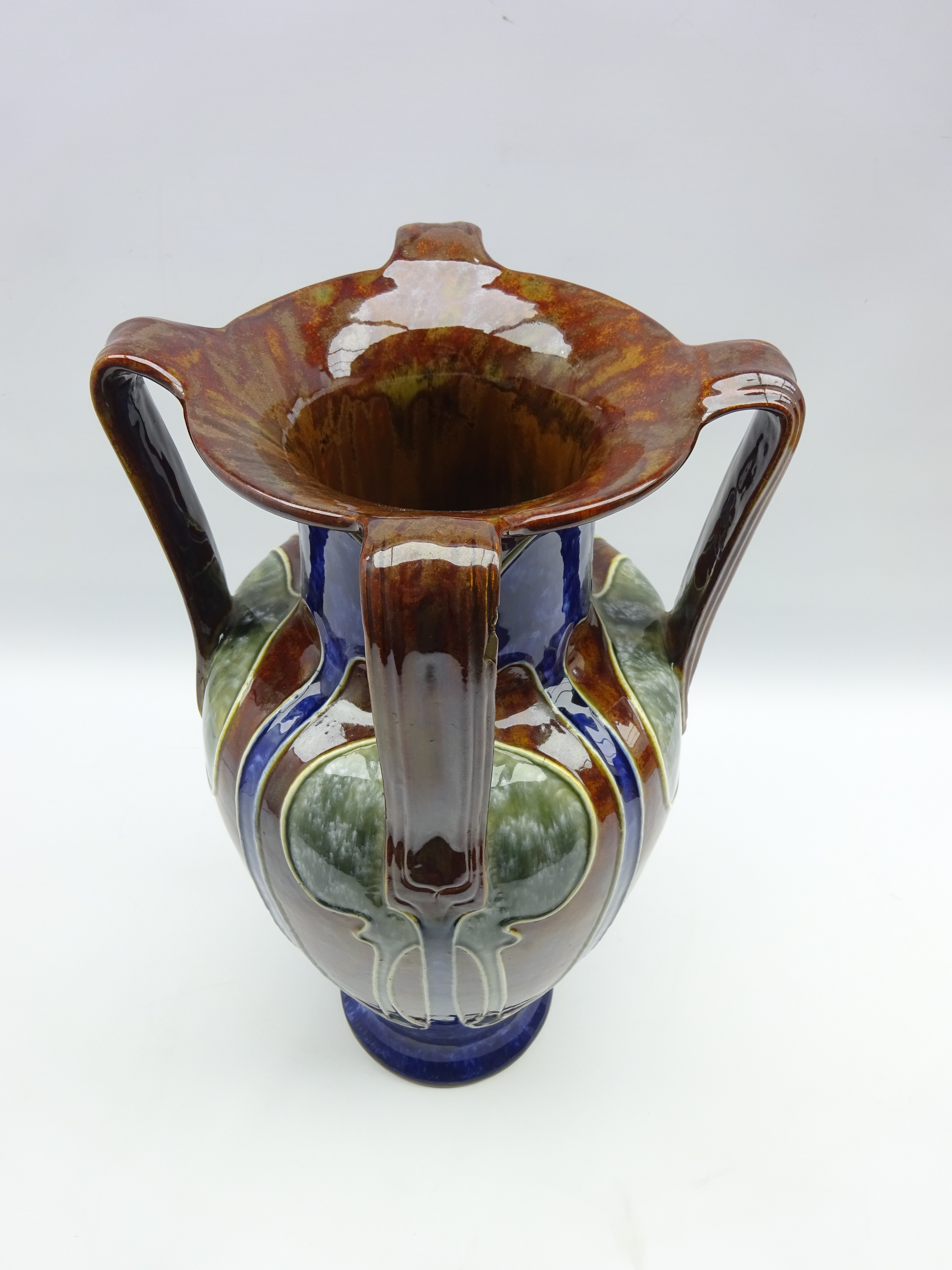 Large early 20th century Royal Doulton four handled vase by Frank Butler decorated in the Art - Image 4 of 6